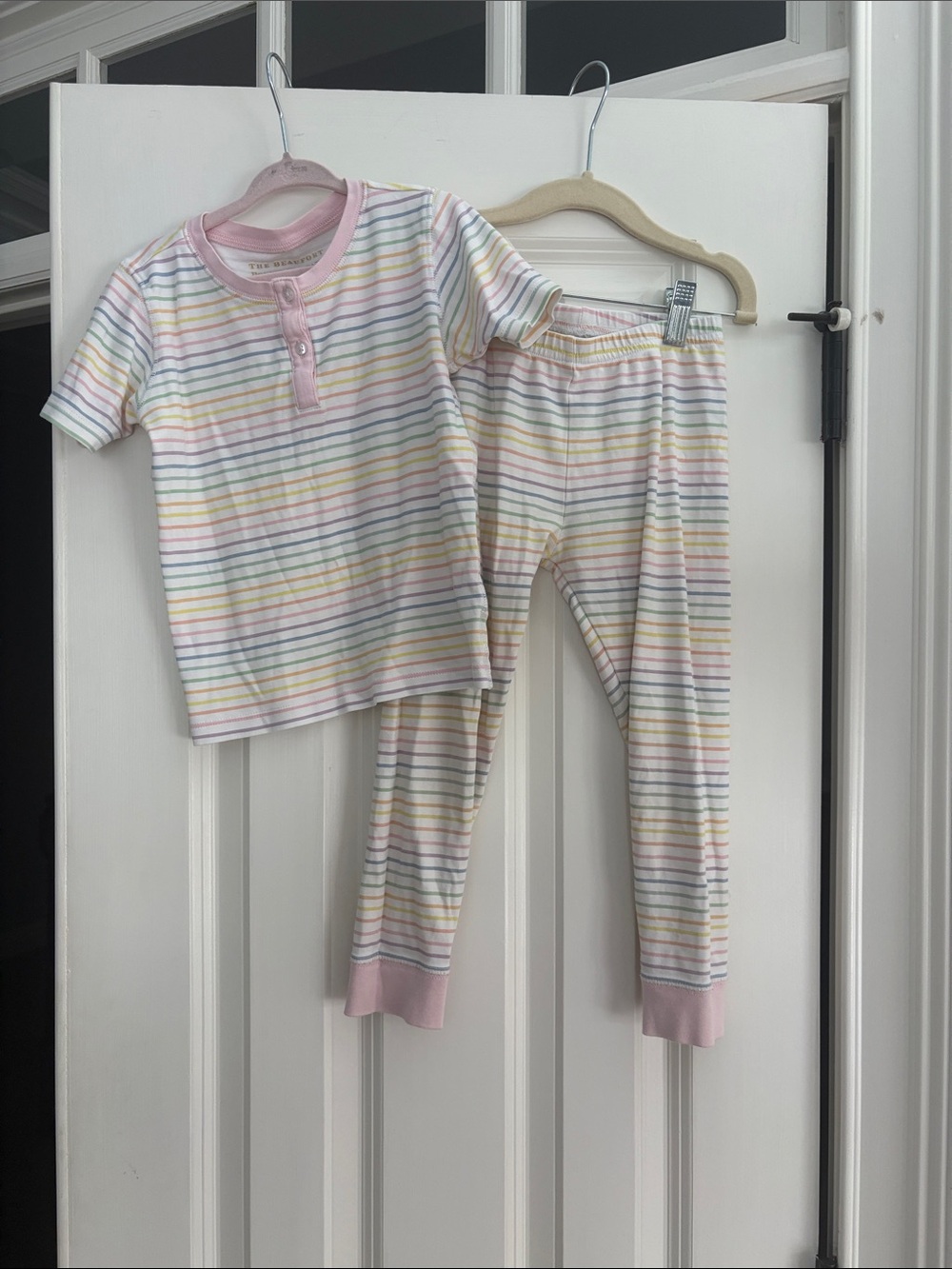 Beaufort Bonnet Kids Pink-Trim Rainbow Stripe Pajama Set